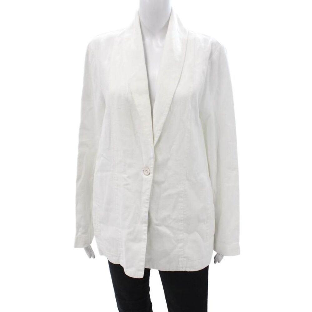 Xirena Womens Linen Buttoned Collared Long Sleeve Blazer White Size S